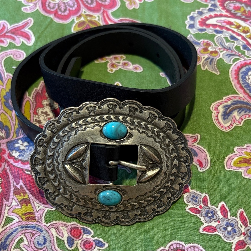 Western Concho Black Leather Belt